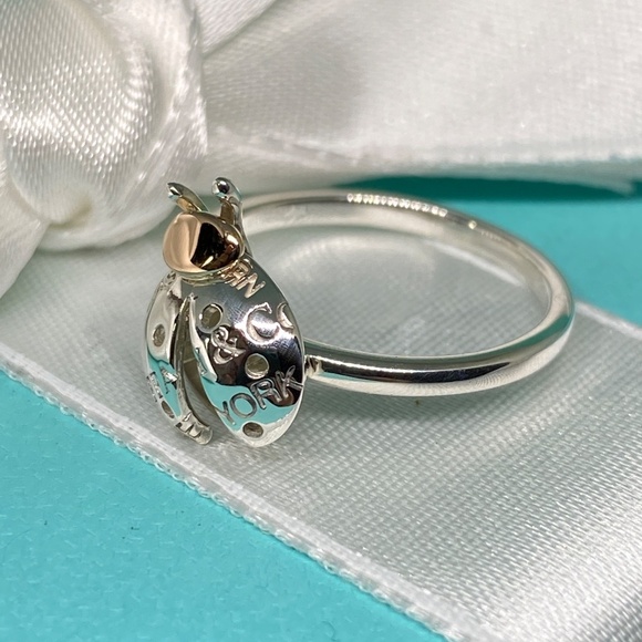 Return To Tiffany & Co. 925 Silver & 18K rose Gold LadyBug Ring Sz6 - Picture 3 of 5